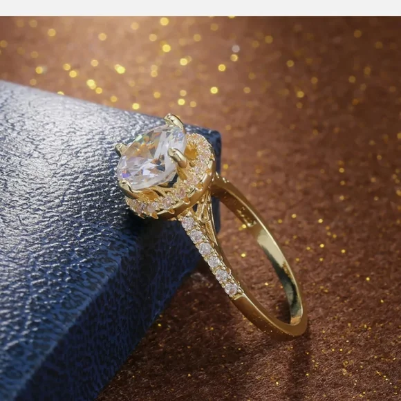 3CT Round 14K Yellow Gold Plated Halo Engagement Ring. - Picture 2 of 8